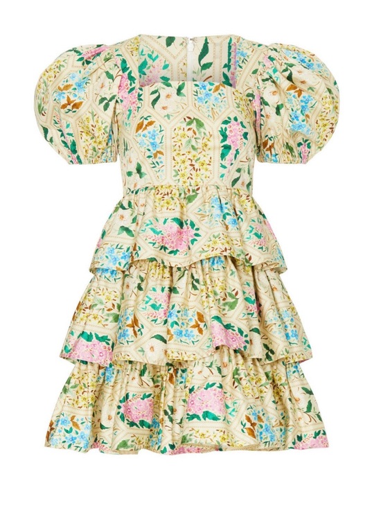HUNTER BELL Dresses & Skirts - Hunter Bell Porter Dress Tiered Puff-Sleeve Dress in Floral Tile | Size 8